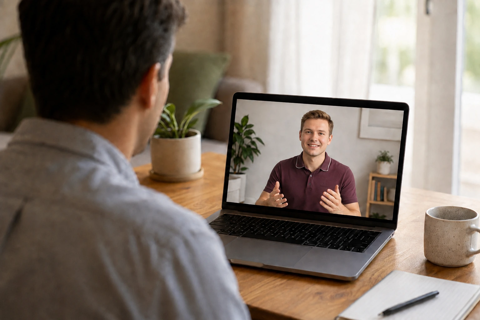 A telehealth allied health consultation on a laptop